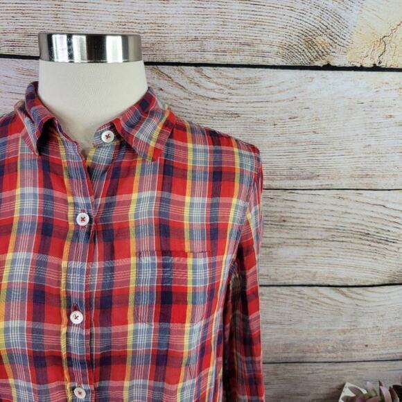 Anthropologie Paper Boy Women’s Plaid Button Down Red Yellow Size Small - Picture 2 of 5